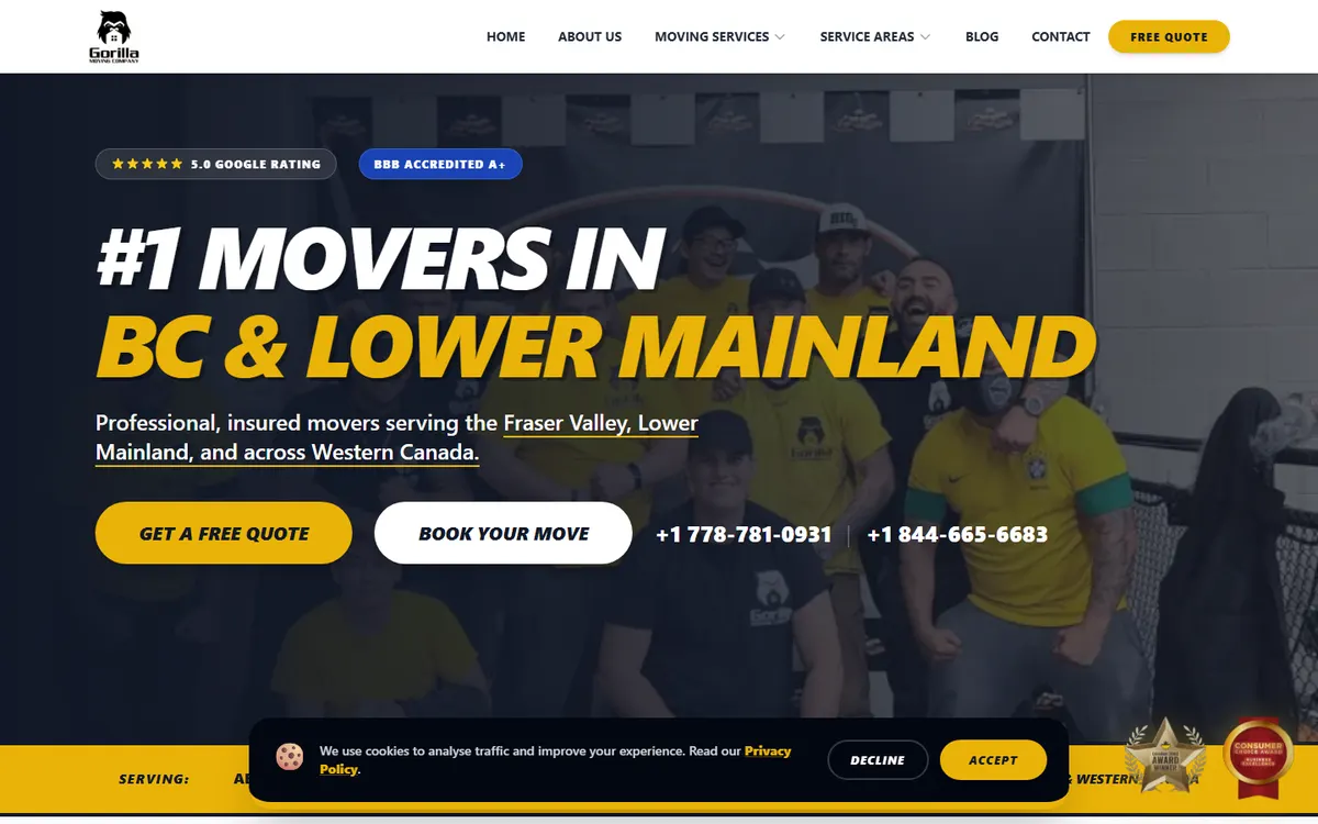 Gorilla Moves website homepage, built by SimpliTech.dev