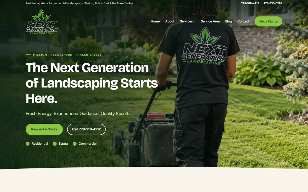 Next Generation Landscaping website homepage, built by SimpliTech.dev