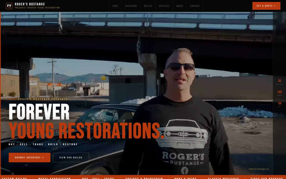 Roger’s Rustangs website homepage, built by SimpliTech.dev